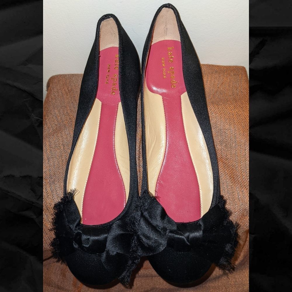 kate spade Black Satin Bow Ballet Flats with Pink Insole - Picture 2 of 6
